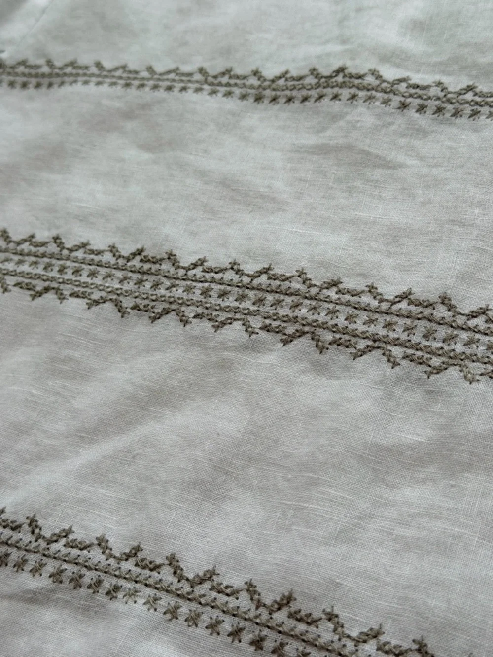 NWOT NEW J.Jill Love Linen Embroidered Top Blouse Shirt White/Sage 3/4 Sleeve M - Picture 4 of 9